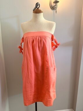 Free People Coral Off-Shoulder Tie-Sleeve Dress